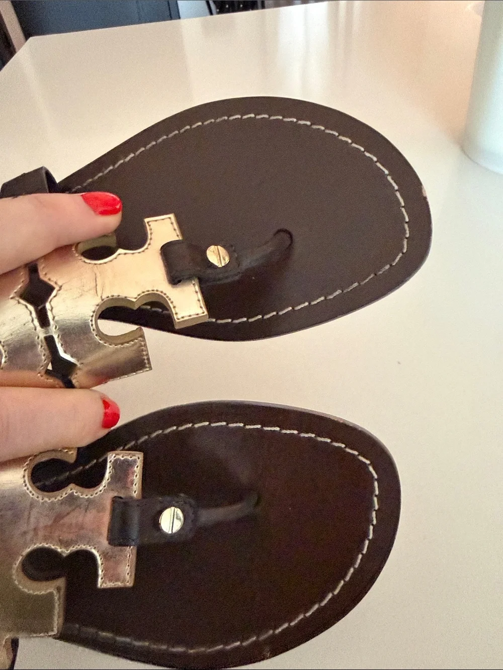 Tory Burch Brown Leather Sandals with Gold Logo Accents